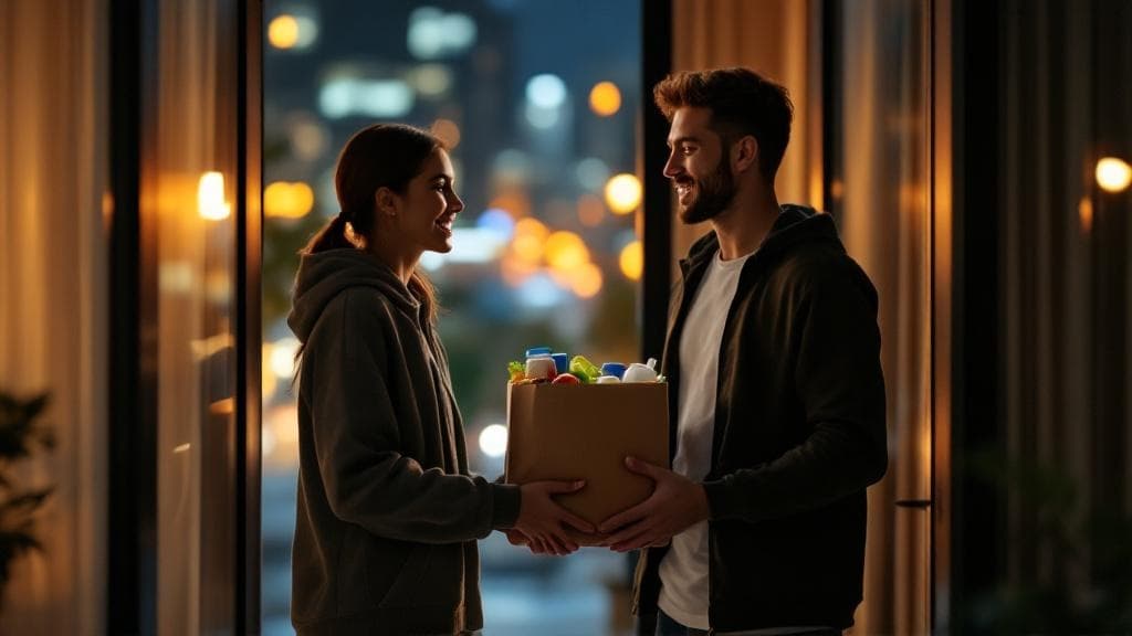 Micro-fulfillment hub with fresh essentials ready for delivery